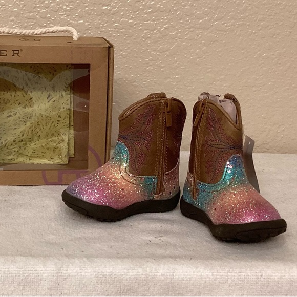 Roper Shoes Roper Girls Tan Rainbow Glitter Cowboy Boots Nib Size 3